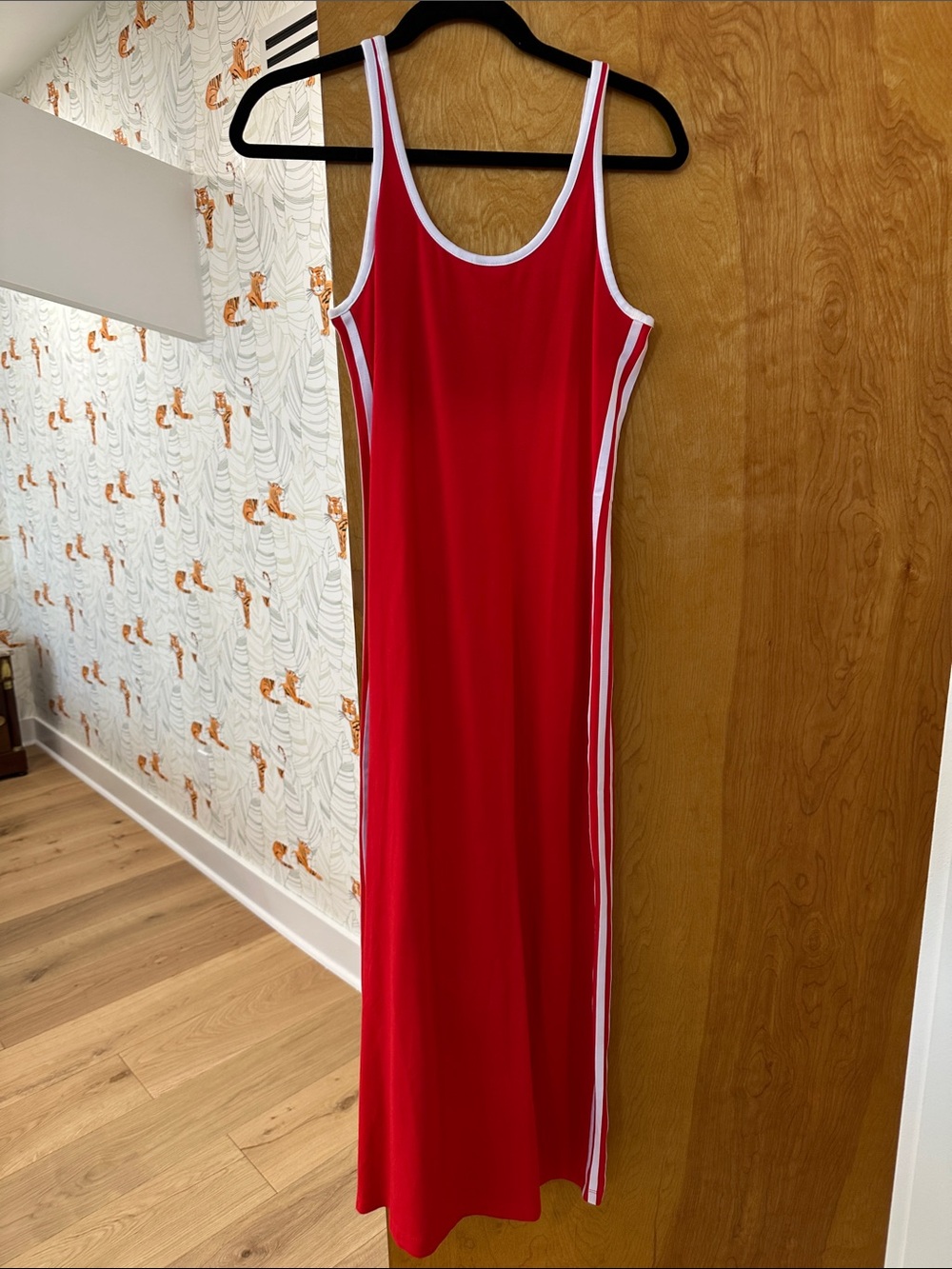 adidas Red Maxi Tank Dress with White Stripes - Picture 2 of 3